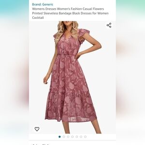 Beige Floral Midi Dress